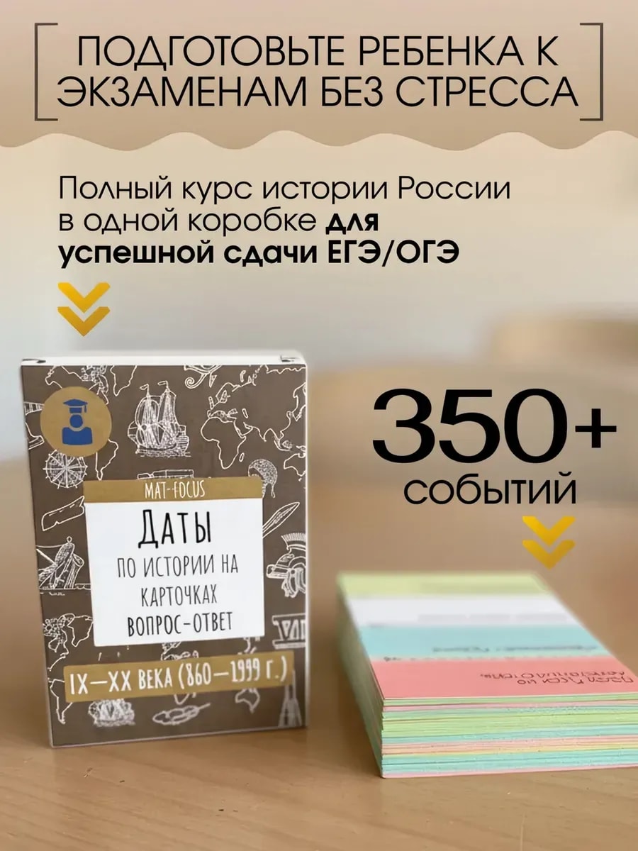 Упаковка и карточки товара «Даты по истории для подготовки ОГЭ и ЕГЭ. Шпаргалки»
