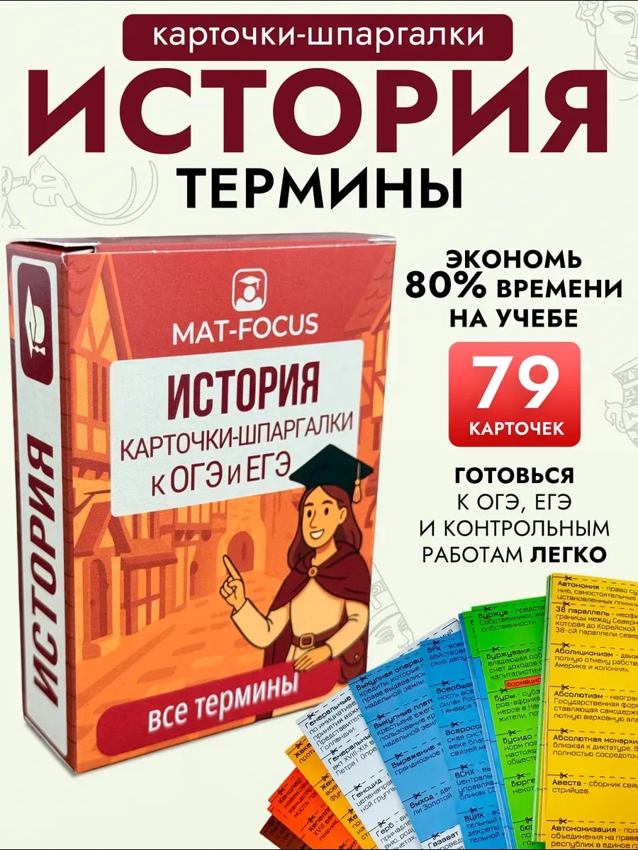 Упаковка и карточки товара «0196_История 5 - 11 класс. Термины и определения. Шпаргалки»