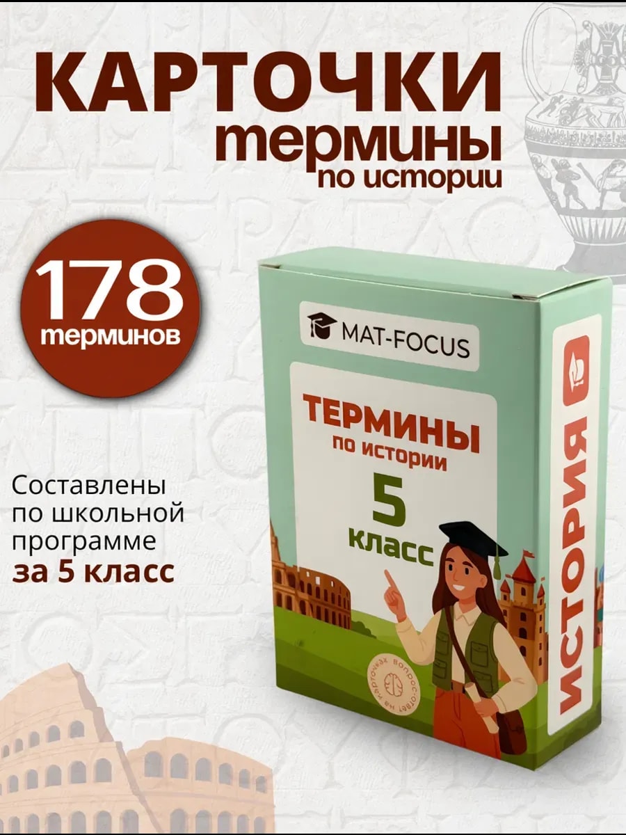 Упаковка и карточки товара «История карточки-термины 5 класс. Шпаргалки»