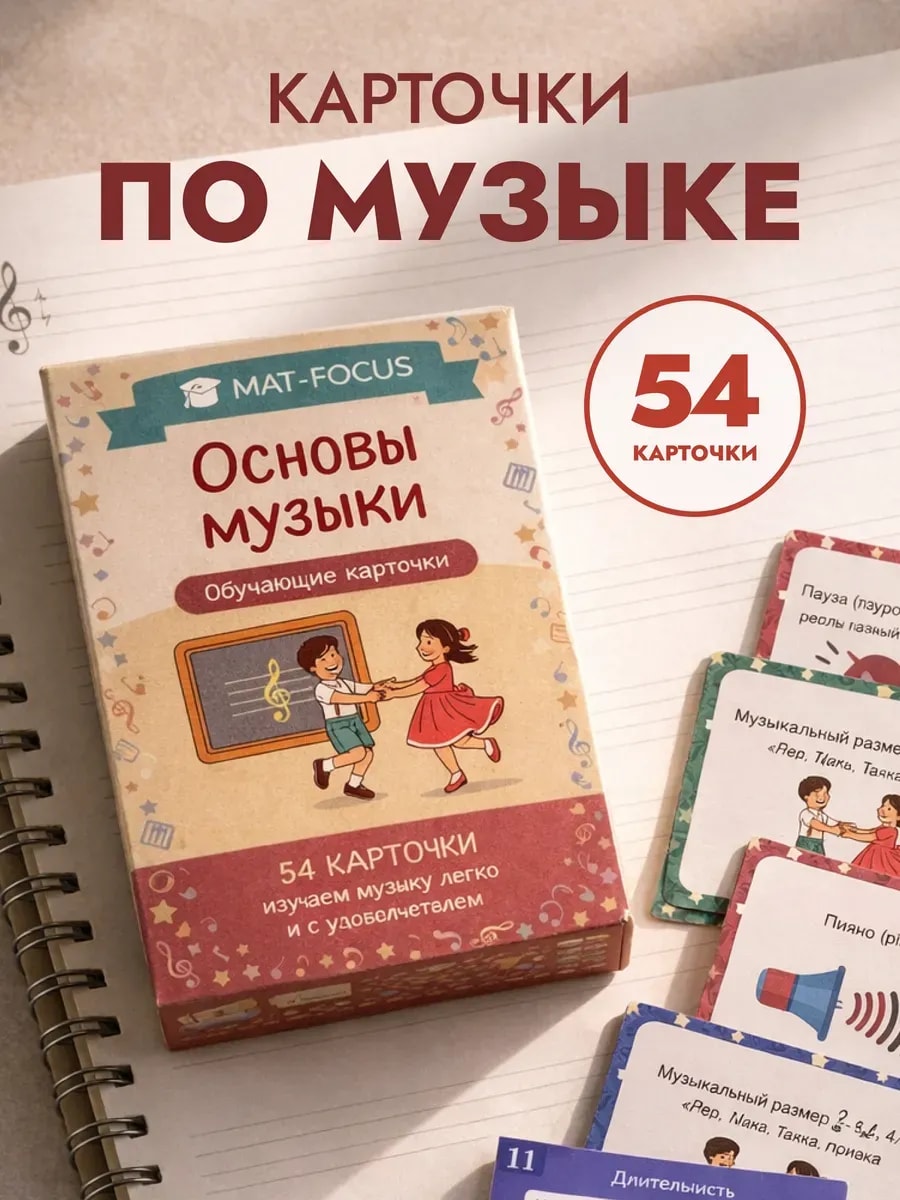 Упаковка и карточки товара «Карточки по музыке. Вопрос-ответ.»